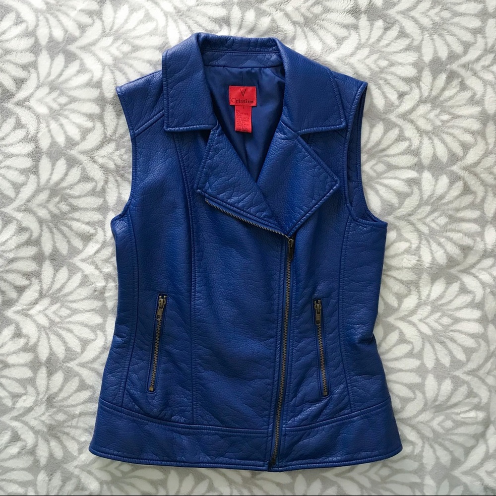 Royal blue leather vest